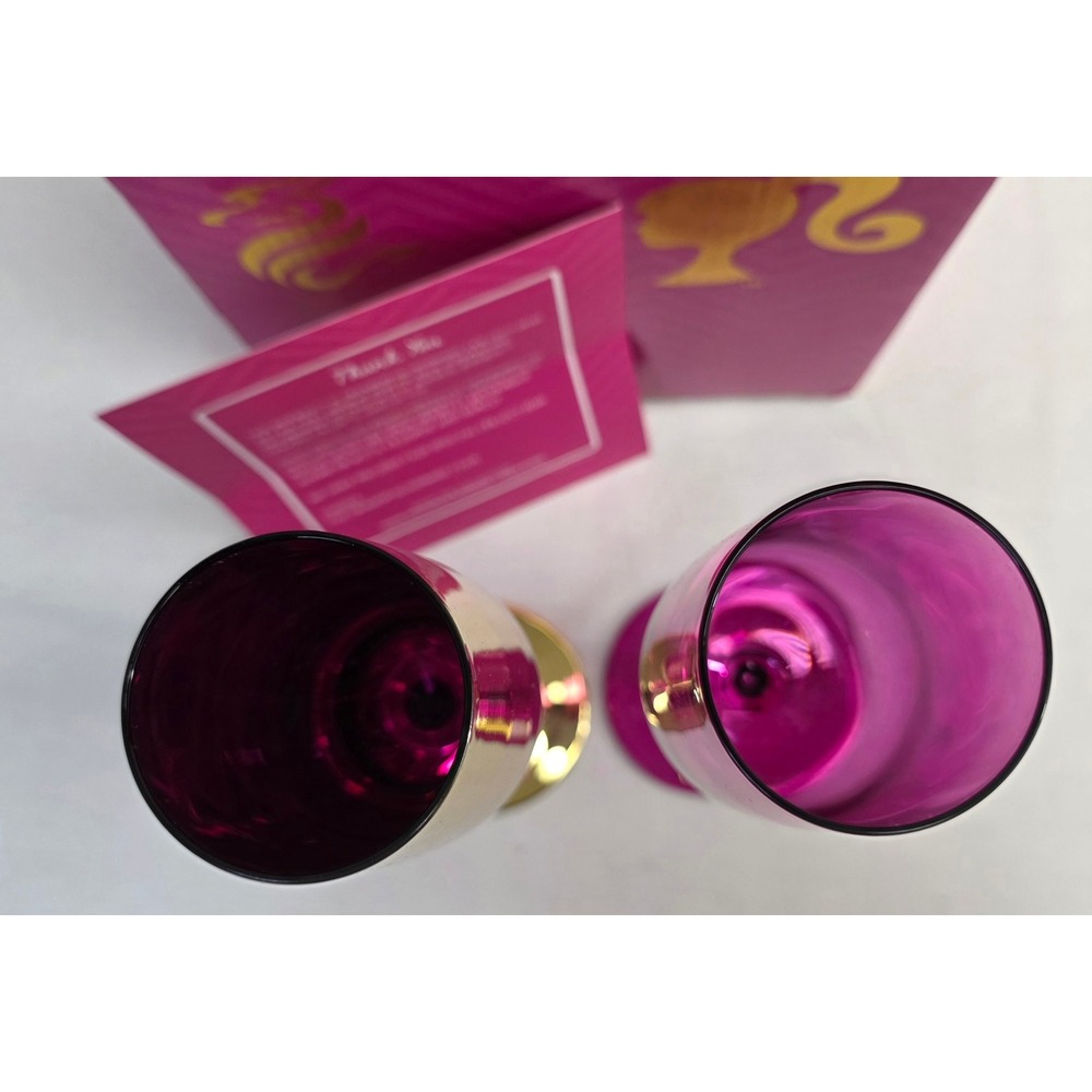 Barbie x Dragon Glassware Champagne Flutes Set of 2 Gold and Pink LimitedEdition - Picture 11 of 16